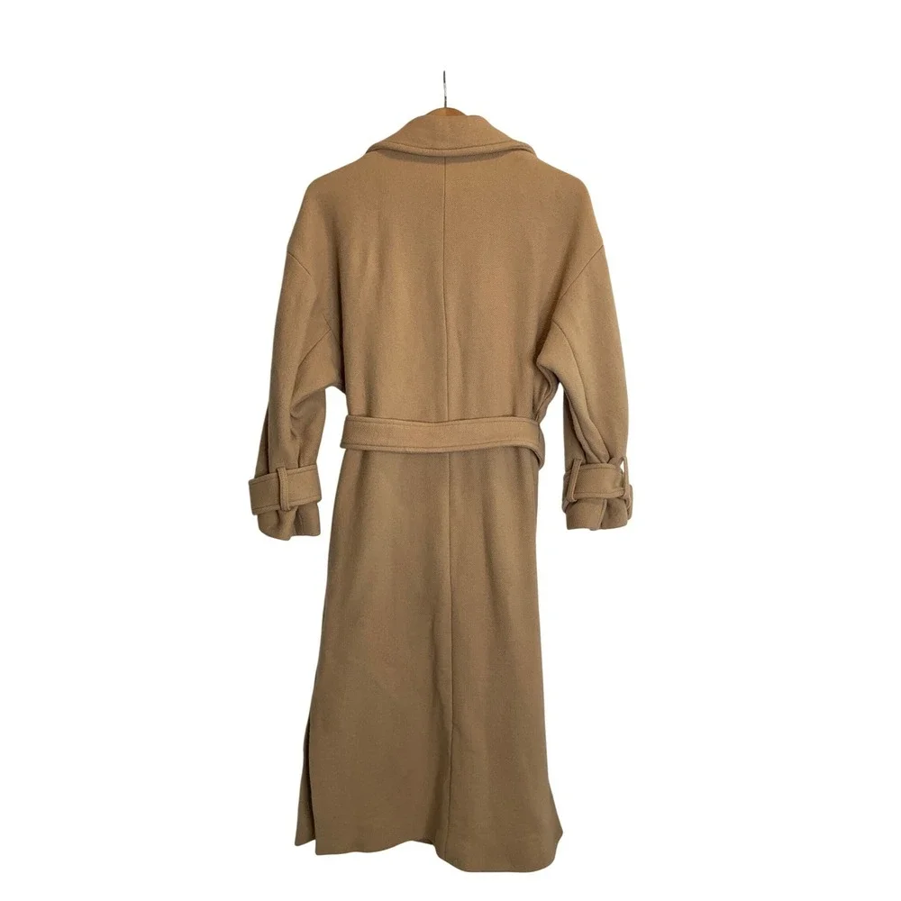 Zara Camel Wool Blend Wrap Long Trench Coat Belted Oversized Neutral Luxury XS - Picture 2 of 8